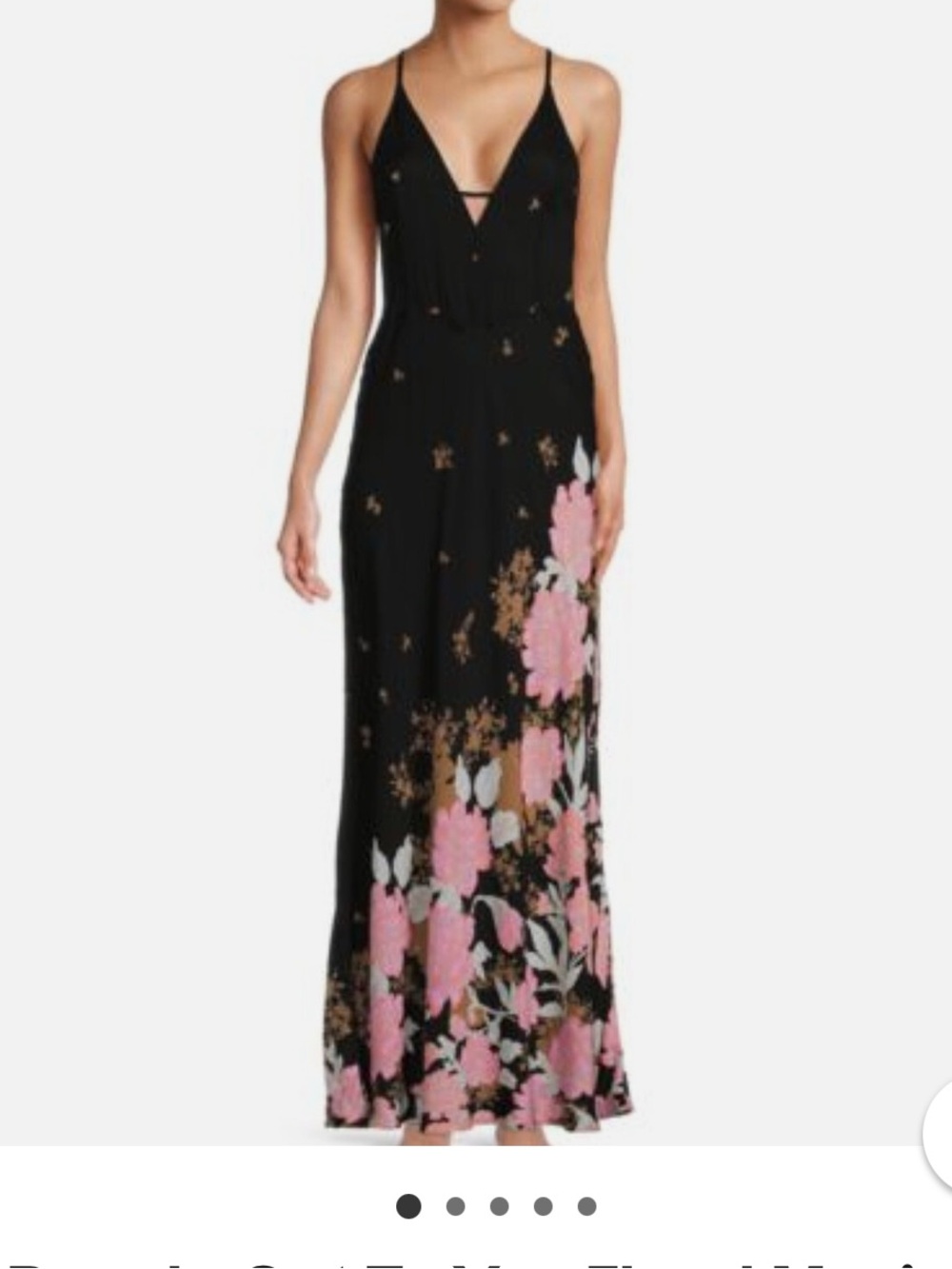 Free people Black Floral Slip Maxi Dress with Pink Flowers